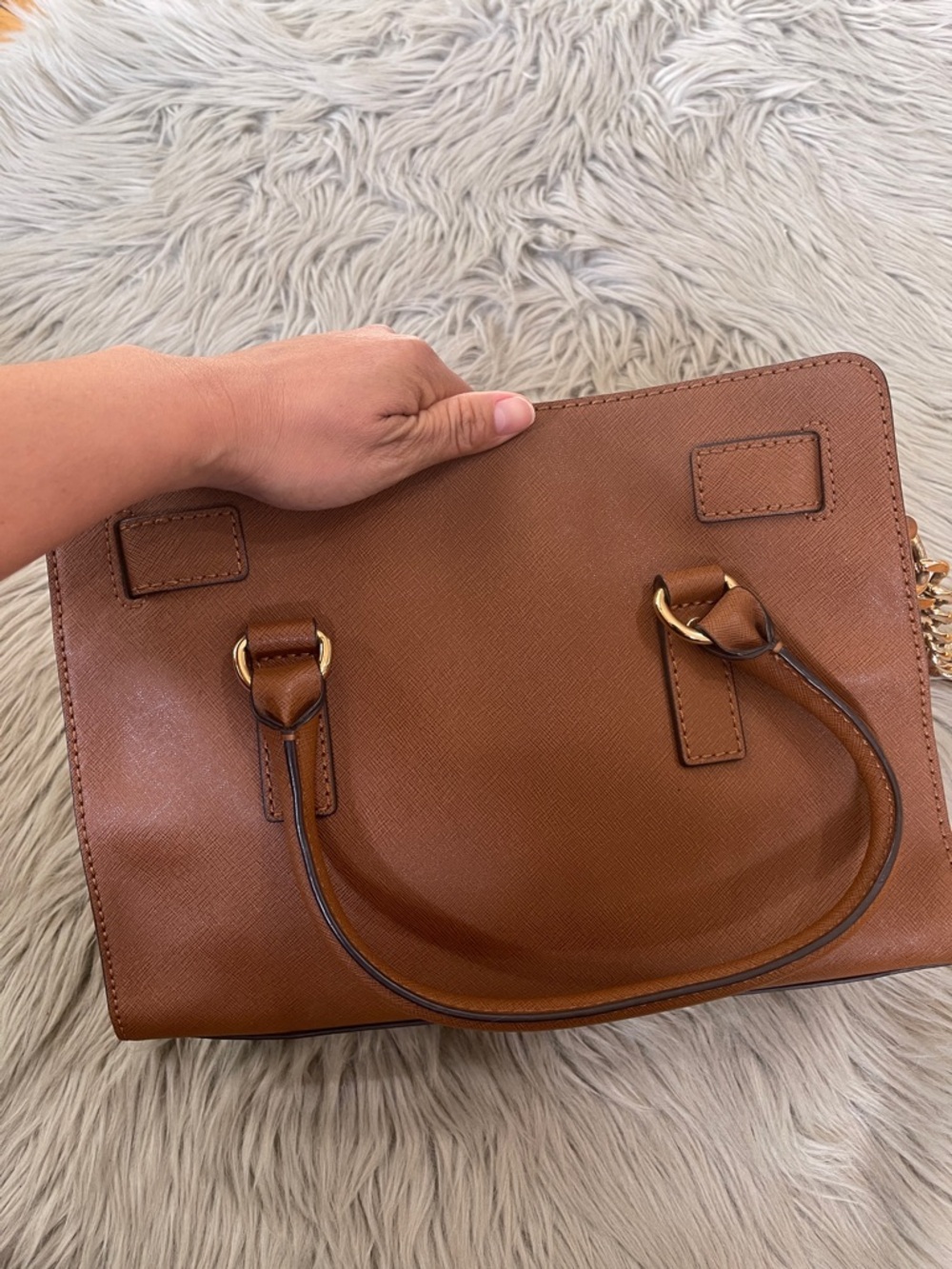 Michael Kors Cognac Leather Satchel with Gold Hardware - Picture 6 of 7